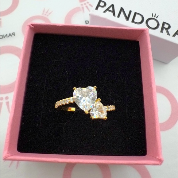 Authentic NEW Pandora Double Heart Sparkling Ring 5,6,7,8 and 9 - Picture 2 of 4